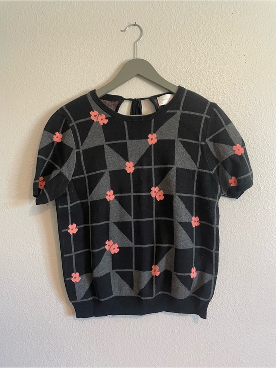 Corey Lynn Calter Sweaters - corey lynn calter Geometric Black & Grey Knit Top with Pink Flowers